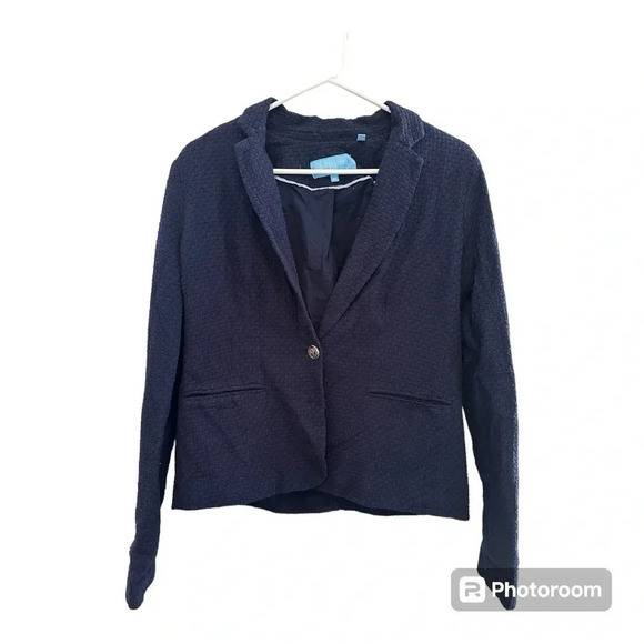 Draper James RSVP Navy Blue Textured Cotton Rayon Blazer // Size Medium - Picture 1 of 7